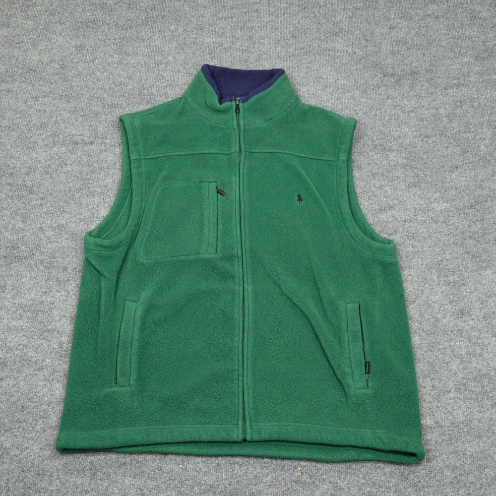 Polo Ralph Lauren Vest Mens XL Green Fleece Full Zip Pony Logo Outdoor Layering